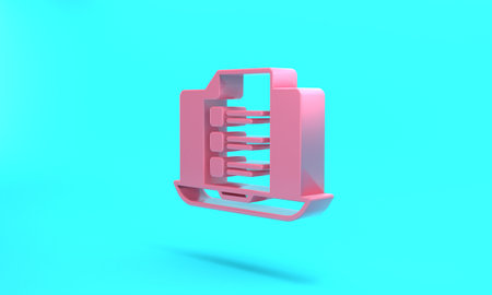 Pink Online quiz, test, survey or checklist icon isolated on turquoise blue background. Exam list. E-education concept. Minimalism concept. 3D render illustrationの写真素材