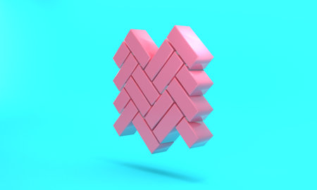 Pink Parquet icon isolated on turquoise blue background. Minimalism concept. 3D render illustration
