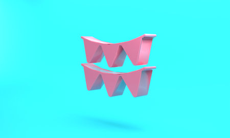 Pink Carnival garland with flags icon isolated on turquoise blue background. Party pennants for birthday celebration, festival decoration. Minimalism concept. 3D render illustrationの写真素材