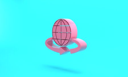 Pink 3d modeling icon isolated on turquoise blue background. Augmented reality or virtual reality. Minimalism concept. 3D render illustrationの写真素材