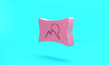 Pink Wide angle picture icon isolated on turquoise blue background. Panorama view. Minimalism...