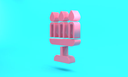 Pink Candelabrum with three candlesticks icon isolated on turquoise blue background. Minimalism concept. 3D render illustrationの写真素材