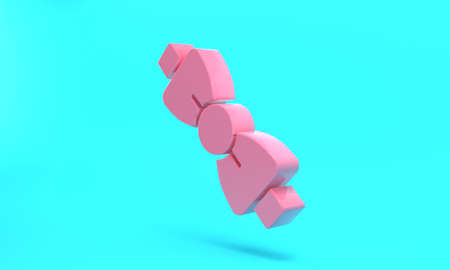 Pink Bow tie icon isolated on turquoise blue background. Minimalism concept. 3D render illustration
