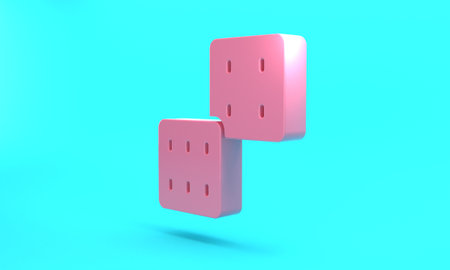 Pink Game dice icon isolated on turquoise blue background. Casino gambling. Minimalism concept. 3D render illustrationの写真素材