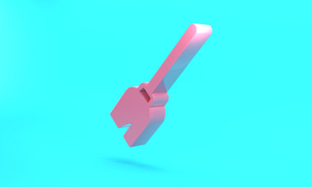 Pink Witches broom icon isolated on turquoise blue background. Happy Halloween party. Minimalism concept. 3D render illustrationの写真素材