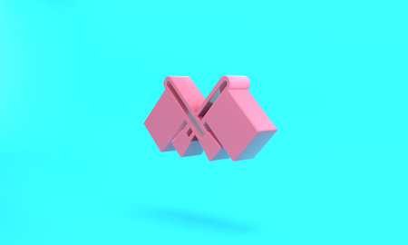 Pink Flag icon isolated on turquoise blue background. Location marker symbol. Minimalism concept. 3D render illustrationの写真素材