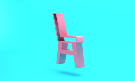 Pink Chair icon isolated on turquoise blue background. Minimalism concept. 3D render illustrationの写真素材
