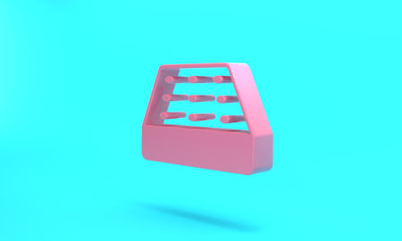 Pink Mattress icon isolated on turquoise blue background. Padded comfortable sleeping bed mattress. Minimalism concept. 3D render illustrationの写真素材