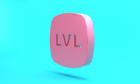Pink Level game icon isolated on turquoise blue background. Minimalism concept. 3D render illustrationの写真素材
