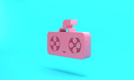 Pink Game controller or joystick for game console icon isolated on turquoise blue background....