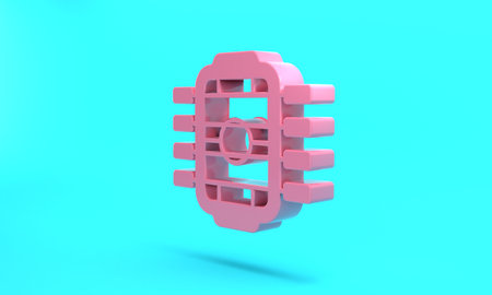 Pink Table football game hobby or leisure icon isolated on turquoise blue background. Sport team football players. Minimalism concept. 3D render illustrationの写真素材