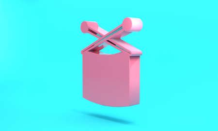 Pink Knitting needles icon isolated on turquoise blue background. Label for hand made, knitting or...