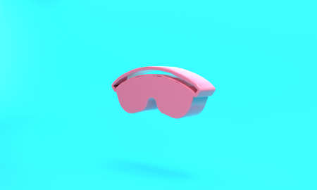Pink Safety goggle glasses icon isolated on turquoise blue background. Minimalism concept. 3D render...