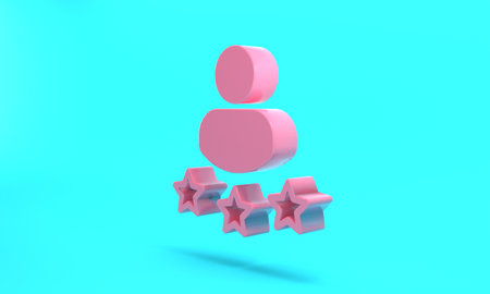 Pink Consumer or customer product rating icon isolated on turquoise blue background. Minimalism...