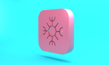 Pink Snowflake icon isolated on turquoise blue background. Minimalism concept. 3D render illustrationの写真素材