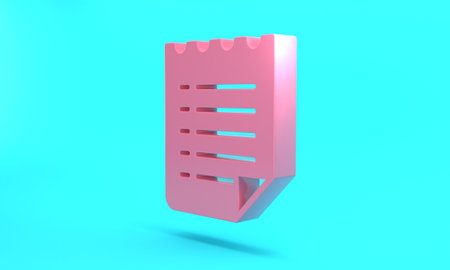 Pink Wish list template icon isolated on turquoise blue background. Minimalism concept. 3D render illustrationの写真素材