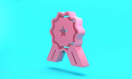 Pink Five stars customer product rating review icon isolated on turquoise blue background. Favorite,...