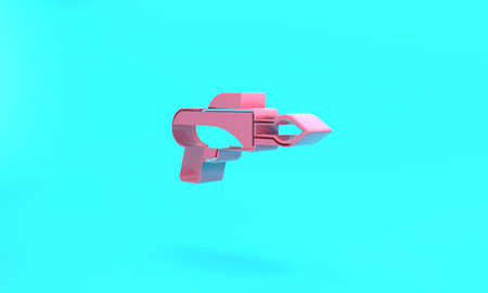 Pink Fishing harpoon icon isolated on turquoise blue background. Fishery manufacturers for catching fish under water. Diving underwater equipment. Minimalism concept. 3D render illustrationの写真素材