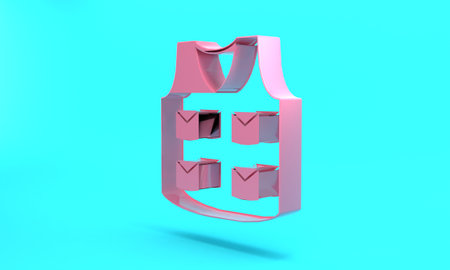 Pink Fishing jacket icon isolated on turquoise blue background. Fishing vest. Minimalism concept. 3D render illustrationの写真素材