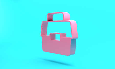 Pink Case or box container for wobble and gear fishing equipment icon isolated on turquoise blue background. Fishing tackle. Minimalism concept. 3D render illustrationの写真素材