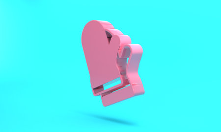 Pink Protective gloves icon isolated on turquoise blue background. Protective clothing and tool worker. Minimalism concept. 3D render illustrationの写真素材