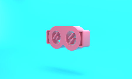 Pink Welding glasses icon isolated on turquoise blue background. Protective clothing and tool worker. Minimalism concept. 3D render illustrationの写真素材