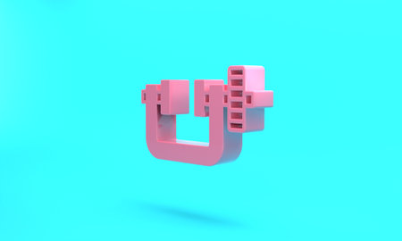 Pink Clamp and screw tool icon isolated on turquoise blue background. Locksmith tool. Minimalism...