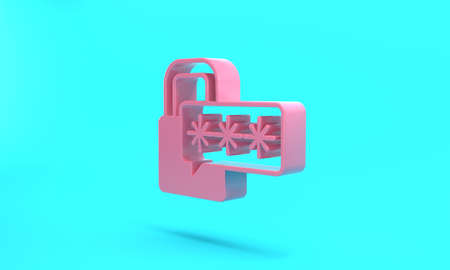 Pink Cyber security icon isolated on turquoise blue background. Closed padlock on digital circuit...