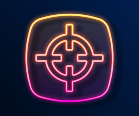 Glowing neon line Target sport icon isolated on black background. Clean target with numbers for shooting range or shooting. Vectorのイラスト素材