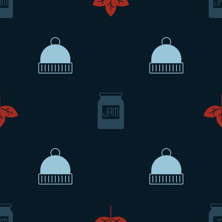 Set Leaf, Jam jar and Winter hat on seamless pattern. Vectorのイラスト素材