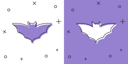 Set Flying bat icon isolated on white and purple background. Happy Halloween party. Vectorのイラスト素材