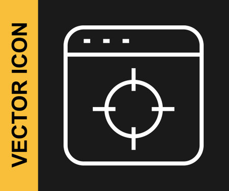 White line Target financial goal concept icon isolated on black background. Symbolic goals achievement, success. Vectorのイラスト素材