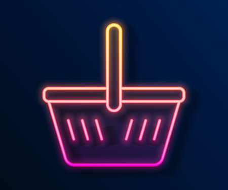Glowing neon line Shopping basket icon isolated on black background. Online buying concept. Delivery service sign. Shopping cart symbol. Vectorのイラスト素材