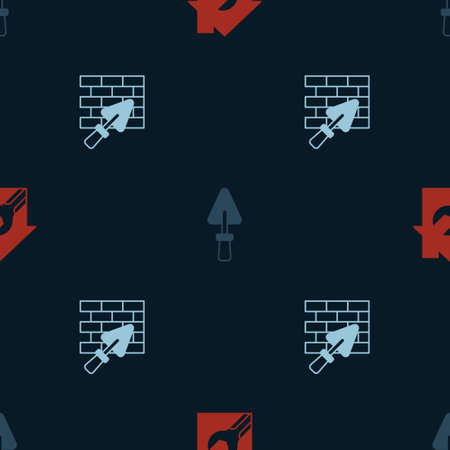 Set House with wrench spanner, Trowel and Brick wall trowel on seamless pattern. Vectorのイラスト素材