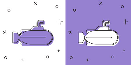 Set Submarine icon isolated on white and purple background. Military ship. Vectorのイラスト素材