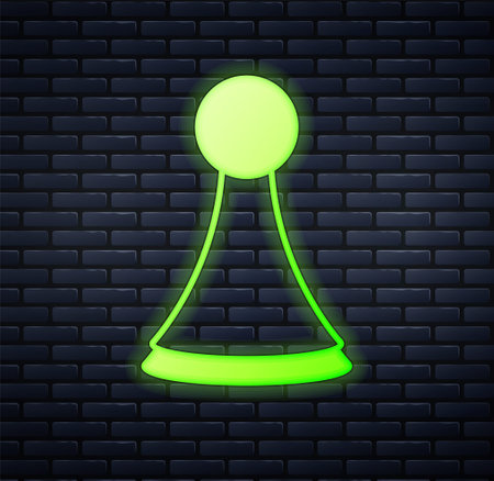 Glowing neon Chip for board game icon isolated on brick wall background. Vectorのイラスト素材