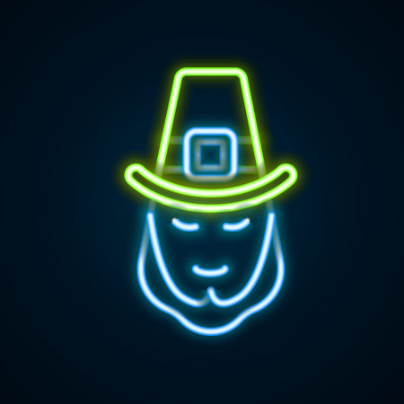 Glowing neon line Leprechaun icon isolated on black background. Happy Saint Patricks day. National Irish holiday. Colorful outline concept. Vectorのイラスト素材