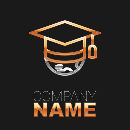Line Graduation cap on globe icon isolated on black background. World education symbol. Online learning or e-learning concept. Colorful outline concept. Vectorのイラスト素材
