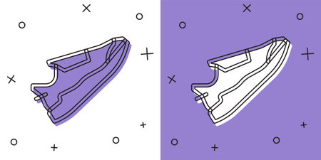 Set Fitness sneakers shoes for training, running icon isolated on white and purple background. Sport shoes. Vectorのイラスト素材