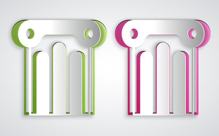 Paper cut Ancient column icon isolated on grey background. Paper art style. Vectorのイラスト素材