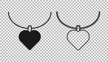 Black Necklace with heart shaped pendant icon isolated on transparent background. Jewellery decoration. International Happy Women Day. Vectorのイラスト素材