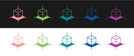 Set 3d modeling icon isolated on black and white background. Augmented reality or virtual reality. Vectorのイラスト素材