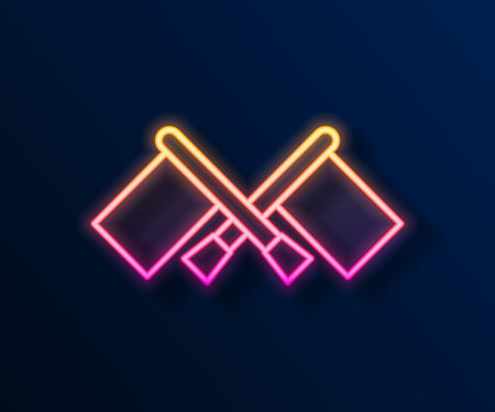 Glowing neon line Flag icon isolated on black background. Location marker symbol. Vectorのイラスト素材