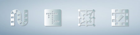 Set Board game, Crossword, and . Paper art style. Vector