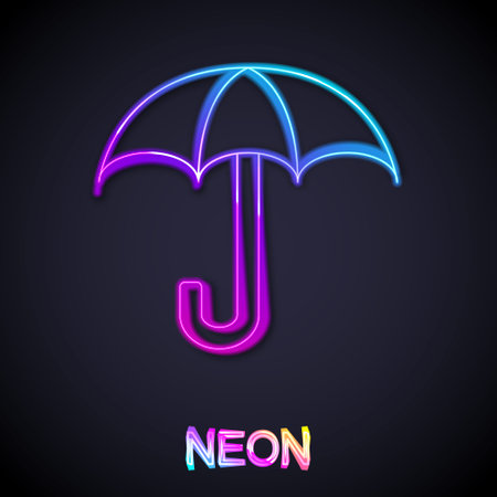 Glowing neon line Umbrella icon isolated on black background. Insurance concept. Waterproof icon. Protection, safety, security concept. Vectorのイラスト素材