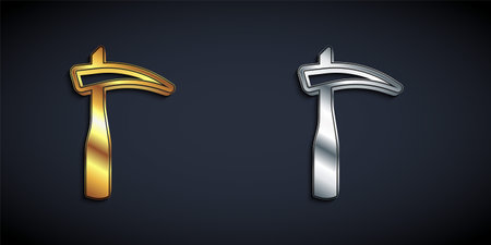 Gold and silver Scythe icon isolated on black background. Happy Halloween party. Long shadow style. Vectorのイラスト素材