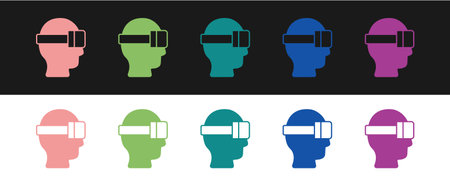 Set Virtual reality glasses icon isolated on black and white background. Stereoscopic 3d vr mask. Optical head mounted display. Vectorのイラスト素材