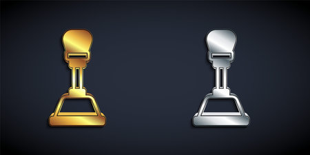 Gold and silver Gear shifter icon isolated on black background. Manual transmission icon. Long shadow style. Vectorのイラスト素材
