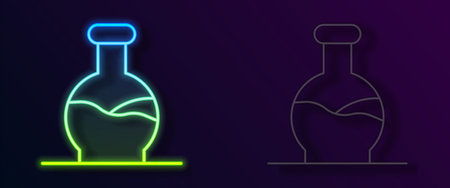 Glowing neon line Test tube and flask chemical laboratory test icon isolated on black background. Laboratory glassware sign. Vectorのイラスト素材