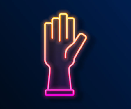 Glowing neon line Protective gloves icon isolated on black background. Vectorのイラスト素材
